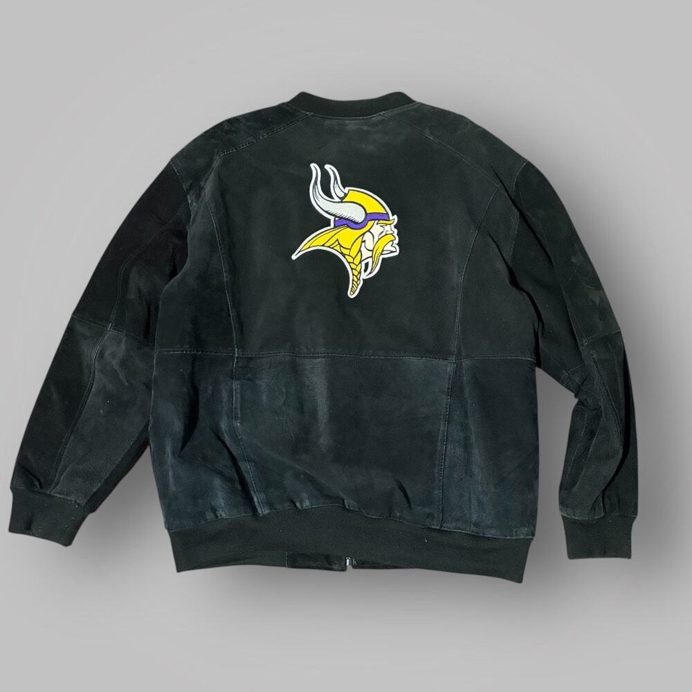 Vintage Reebok XXL Jeff Hamilton Minnesota Vikings Suede Leather Jacket Black